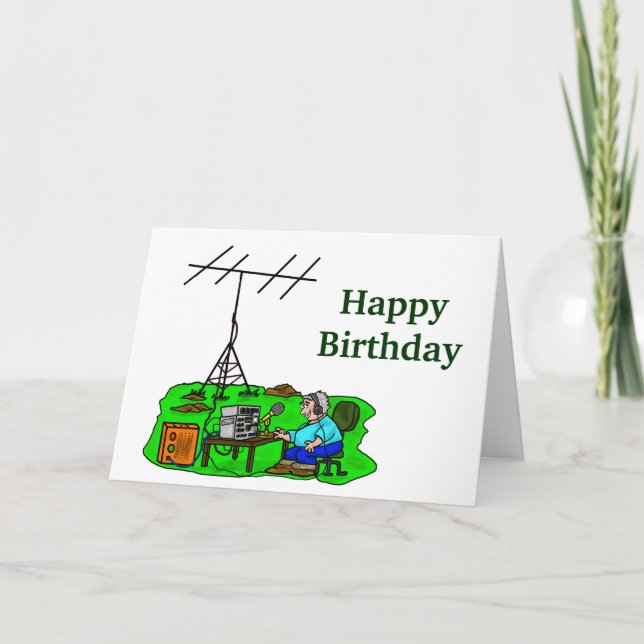 Cartoon Outdoor Ham Operator Birthday Card (Front)