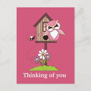 Cartoon owl Thinking of you postcard