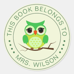 Cartoon Owl This Book Belongs To Personalised Classic Round Sticker
