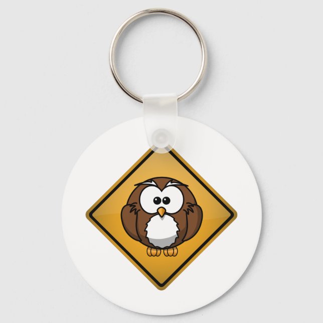 Cartoon Owl Warning Sign Key Ring (Front)