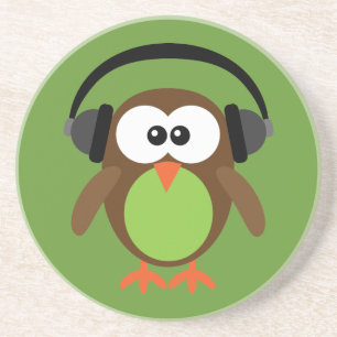 Cartoon Owl With Headphones Coaster