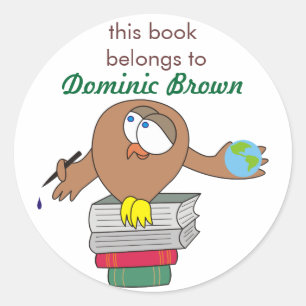 Cartoon Owl with Pen Personalised Book Stickers