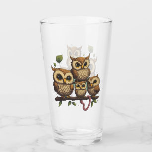 Cartoon Owls Perched on a Branch Glass