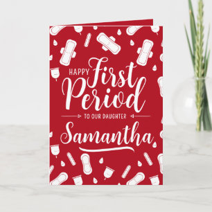 Cartoon Pads Red Script Daughter First Period Card