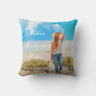 Cartoon Painting Girl Walking Beach Summer Cushion