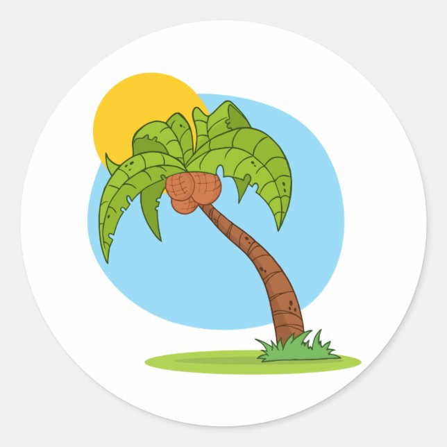 Cartoon Palm Tree Classic Round Sticker (Front)