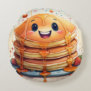 Cartoon Pancakes Round Pillow – Whimsical and Fun 