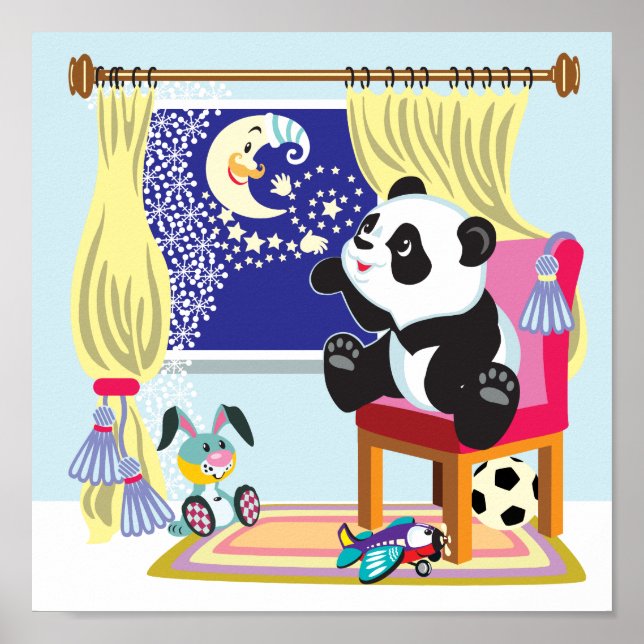 cartoon panda and moon poster (Front)