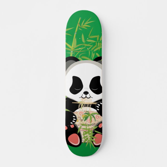Cartoon panda bear eating ramen skateboard (Front)