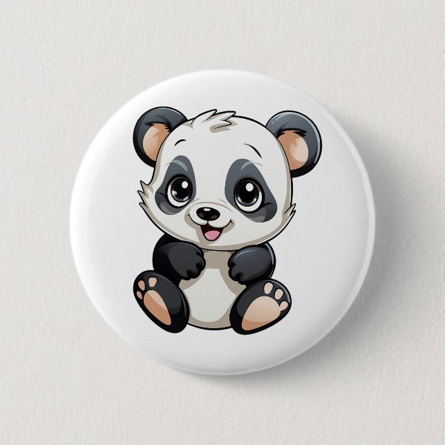 Cartoon panda illustration 6 cm round badge (Front)