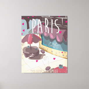 Cartoon Paris Cafe Poster Canvas Print
