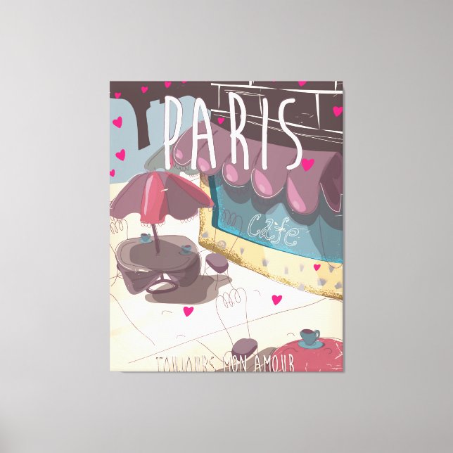 Cartoon Paris Cafe Poster Canvas Print (Front)