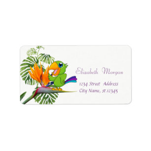 Cartoon Parrot, Caudata, Palm Leaves Label