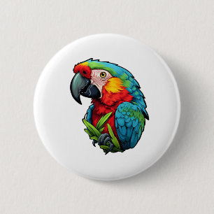 Cartoon parrot illustration 6 cm round badge