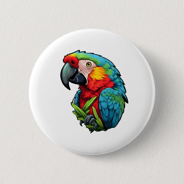 Cartoon parrot illustration 6 cm round badge (Front)