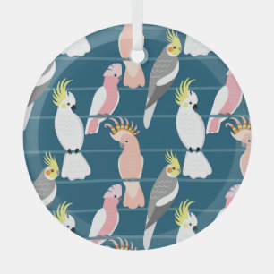 Cartoon Parrots: Cute Seamless Pattern Glass Tree Decoration