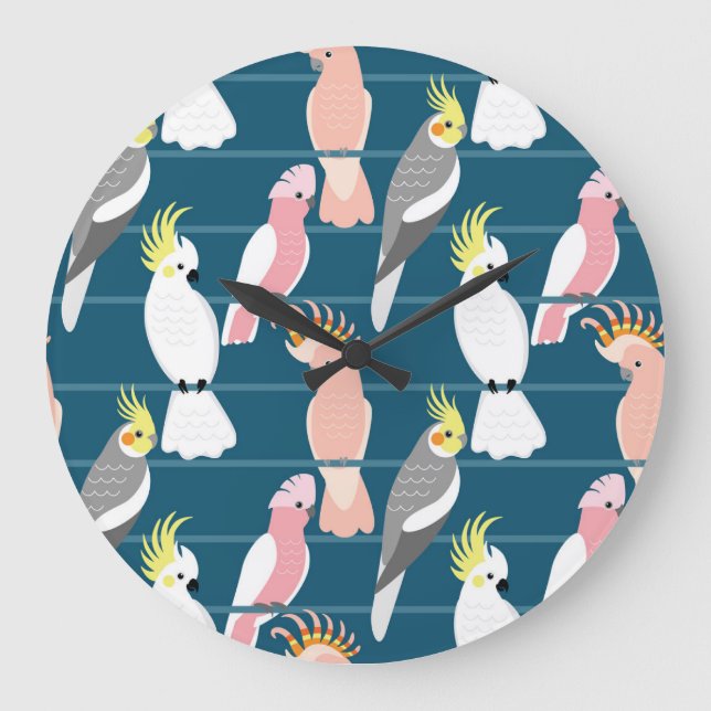 Cartoon Parrots: Cute Seamless Pattern Large Clock (Front)