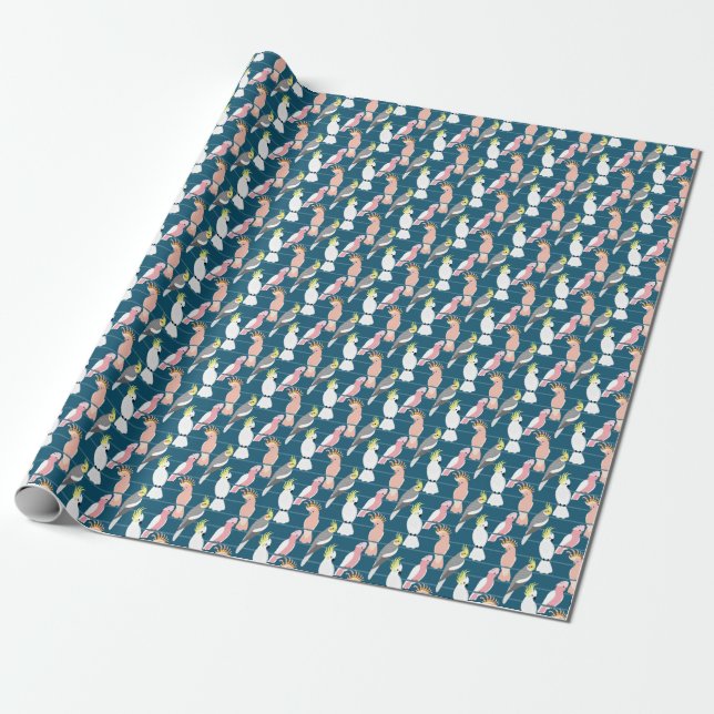 Cartoon Parrots: Cute Seamless Pattern Wrapping Paper (Unrolled)