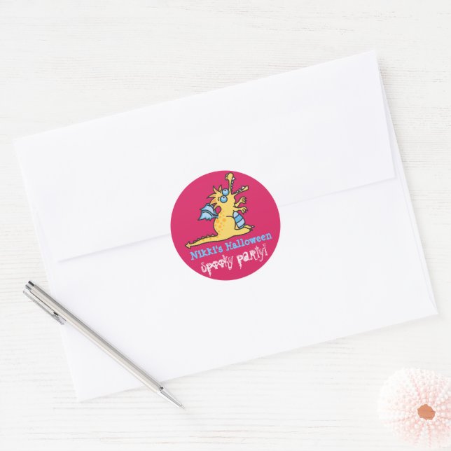 Cartoon Pastel Yellow Magic Dragon Halloween Party Classic Round Sticker (Envelope)