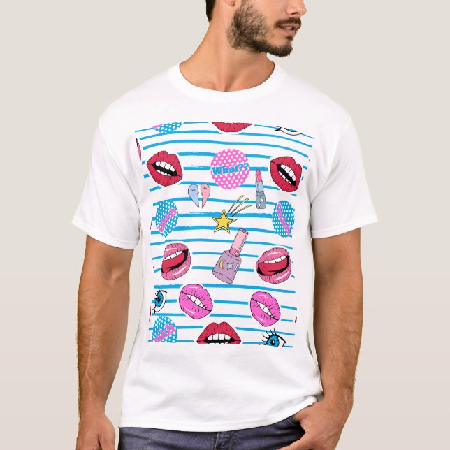 Cartoon patch badges: pop art. T-Shirt (Front)