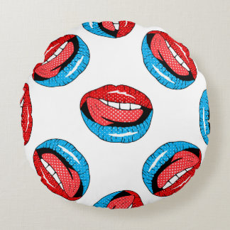 Cartoon Patch Badges: Retro Pop Round Cushion