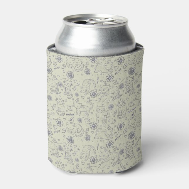 Cartoon pattern with funny cats can cooler (Can Front)