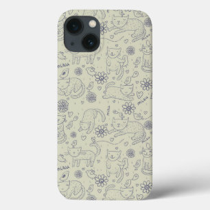 Cartoon pattern with funny cats iPhone 13 case