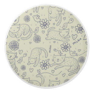 Cartoon pattern with funny cats ceramic knob
