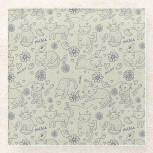 Cartoon pattern with funny cats glass coaster