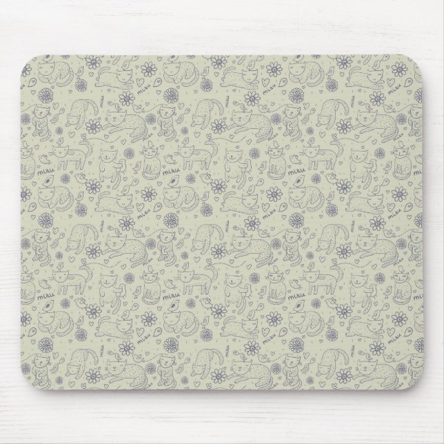 Cartoon pattern with funny cats mouse mat (Front)