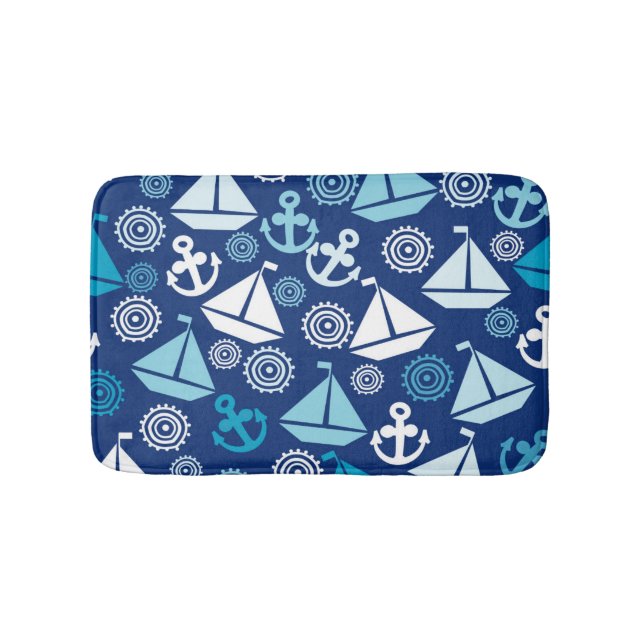Cartoon Pattern With Sailboats Bath Mat (Front)