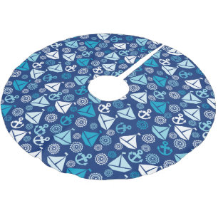 Cartoon Pattern With Sailboats Brushed Polyester Tree Skirt