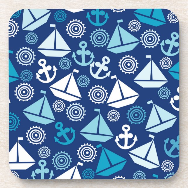 Cartoon Pattern With Sailboats Coaster (Front)