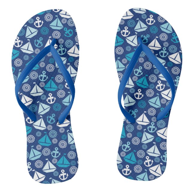 Cartoon Pattern With Sailboats Flip Flops (Footbed)