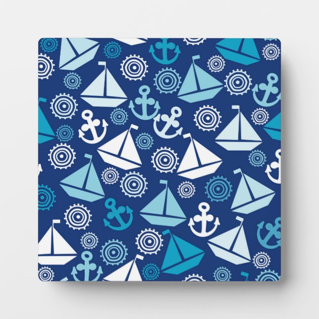 Cartoon Pattern With Sailboats Plaque (Front)