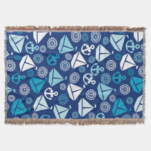 Cartoon Pattern With Sailboats Throw Blanket