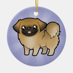 Cartoon Pekeingese (puppy cut) Ceramic Tree Decoration
