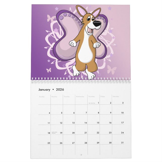 Cartoon Pembroke Welsh Corgi Calendar (2011) (Jan 2026)
