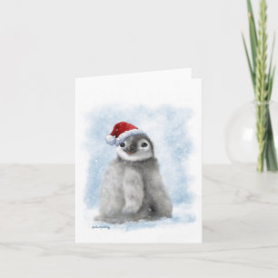 Cartoon Penguin Chick wearing Santa Hat Card
