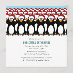Cartoon Penguin Crowd Festive Party Invitations