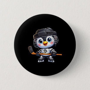 Cartoon Penguin Hockey Player Ice Hockey  6 Cm Round Badge
