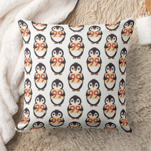 Cartoon Penguin Holding Number 99 Cushion