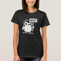 Cartoon Penguin Holding “RESIST” Sign – B & W