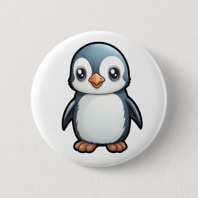 Cartoon penguin illustration 6 cm round badge (Front)