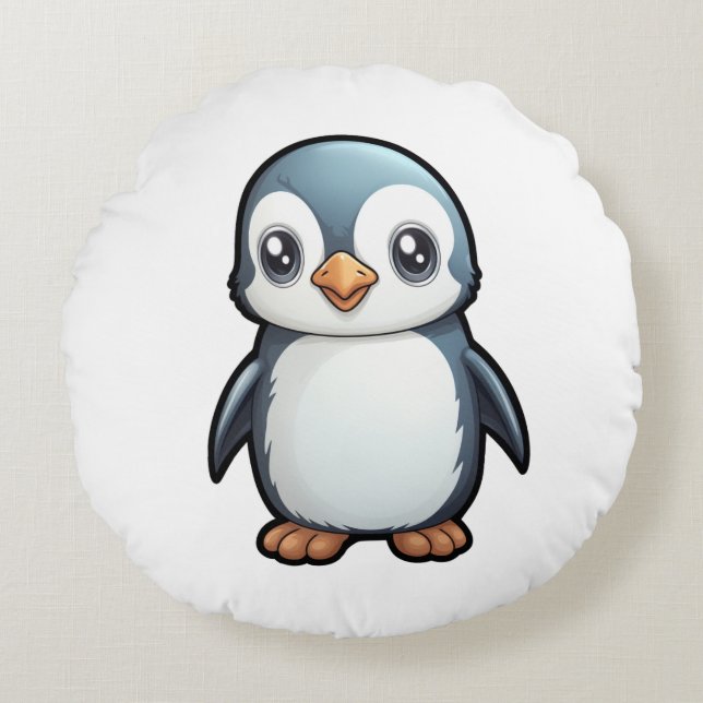Cartoon penguin illustration round cushion (Front)