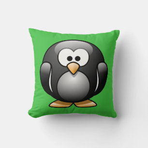 Cartoon Penguin on Bright Green Cushion