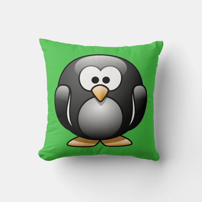 Cartoon Penguin on Bright Green Cushion (Front)