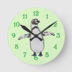 Cartoon Penguin Round Clock