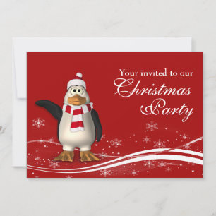 Cartoon Penguin Santa Christmas Party Invitation