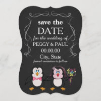 cartoon penguin save the date